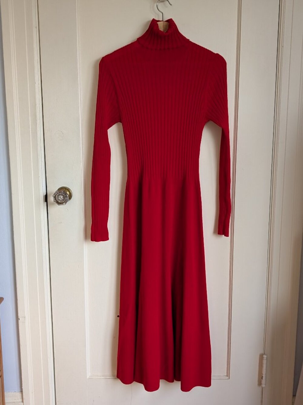 LAFAYETTE 148 Red Ribbed Turtleneck Sweater Dress — 100% Merino Wool